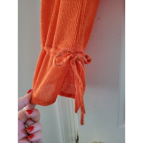 Free People Orange Coquette front tie Cardigan size Medium New bows - Picture 5 of 7